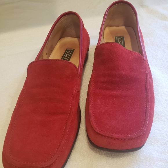 LL Bean Red Suede Leather Loafers 9 - Picture 2 of 6